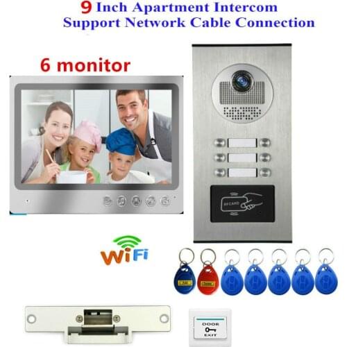Video Intercom For Apartment 2/3/4/6 With Multi Units Video Phone House 9" Color Monitor Intercom Home + Electric Door Lock Kit