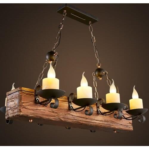 Vintage Industrial Bar pendant light LOFT Retro Solid Wood Pendant Lamps Personality Old Boat Wood Suspension Lighting Luminaire