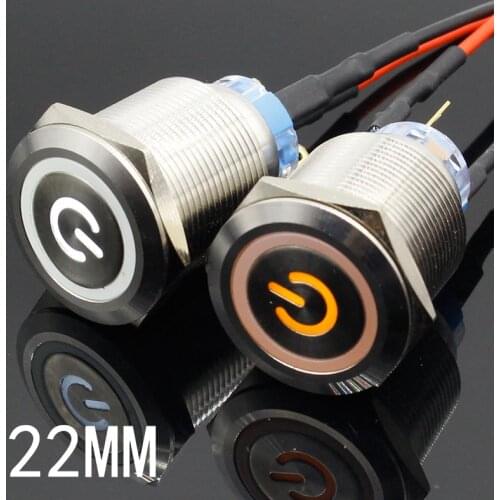 22mm Waterproof Latching Stainless Steel Metal Lamp LED Light Horn Power Push Button Switch Car Auto Engine Start PC 5V 12V 24V