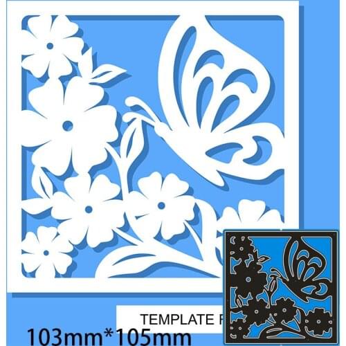 103*105mm BUTTERFLY & FLOWER SQUARE Metal Cutting Dies and Stamps Stencil for DIY Scrapbooking Photo Album Embossing Paper Card
