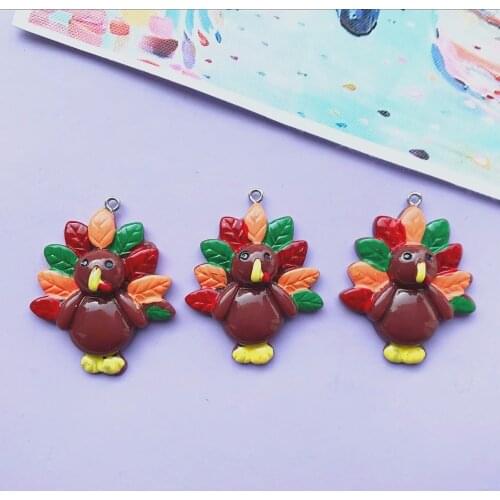 ZALEBABA 10pcs resin Thanksgiving big Turkey necklace charms very cute keychain pendant necklace pendant for DIY earring