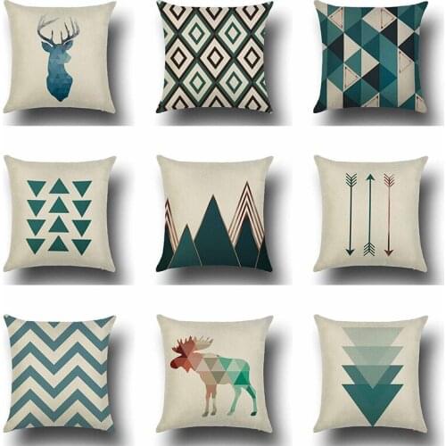 Green Geometry Throw Pillow Case Mountain Deer Damask Chevron Arrow Cushion Covers for Home Sofa Chair Decorative Pillowcases