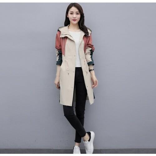 Windbreaker Womens Mid-length Spring Clothing 2020 New Hooded Female Korean Loose Overcoat Temperament Popular Trench Coat Z688