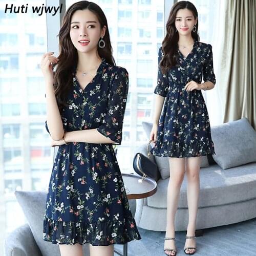Plus Size Summer New Vintage Floral Chiffon Sexy Mini Dress 2021 Korean Women Elegant Party Dresses Half Sleeve Bodycon Vestidos