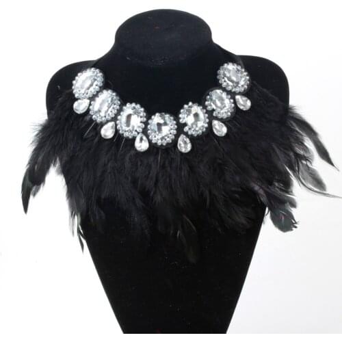 ZMZY Necklace Jewelry 5 Colors Available Vintage Black Feathers Collar Necklace With Glass Crystal Accessory Jewelry For Women