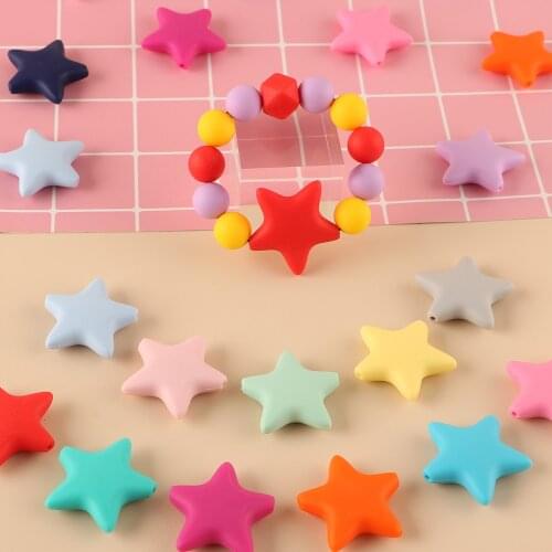 Kovict 10Pcs Star Silicone Beads 15Colors BPA-Free Food Grade Baby Dental Care Teething Teether DIY Pacifier Chain Necklace Gift