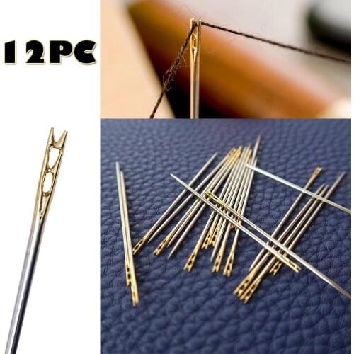 12PCS Stainless Steel Thick Big Eye Sewing Self-Threading Needles Embroidery Hand Sewing Simple sewing needle #1015