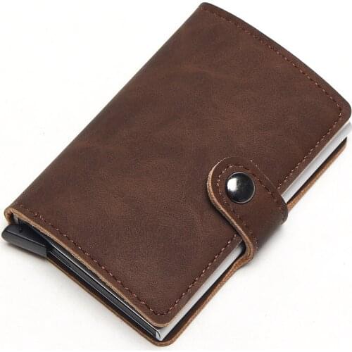 2021 Credit Card Holder Wallet Men Women Metal RFID Vintage Aluminium Bag Crazy Horse PU Leather Bank Cardholder Case