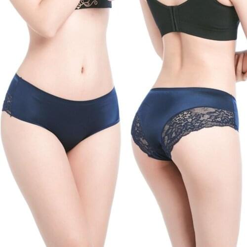 4 pcs Ice silk Seamless Underwear Women Panties Mid Waist Female Lace Solid Color Plus Size