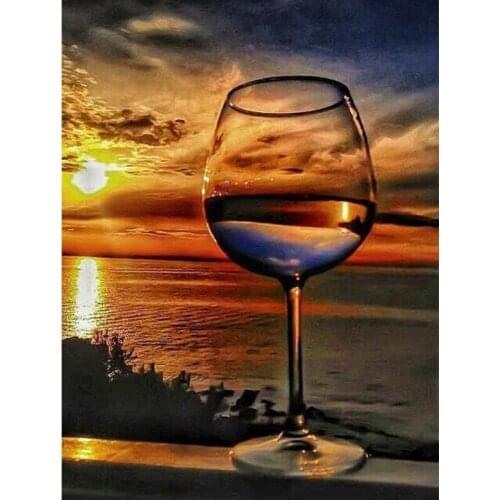 5D DIY Diamond Painting Full Square Wine Glass Needlework Diamond Embroidery Cross Stitch Mosaic Landscape Decorations Home