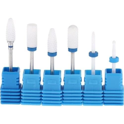 6xElectric Nail Art Drill Ceramic Bits File Cuticle Manicure Pedicure Tools