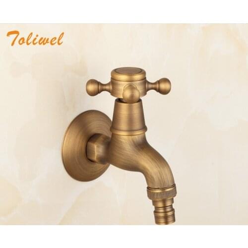 Antique Brass Water Faucet Wall Mount Bathroom Basin Sink Tap Bibcock Single Cold