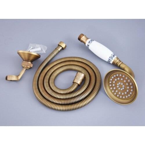 Antique Brass Hand Held Shower Head Wall Holder Bracket 1.5M Hose Set Water Saving Bathroom Handheld Sprayer ahh117