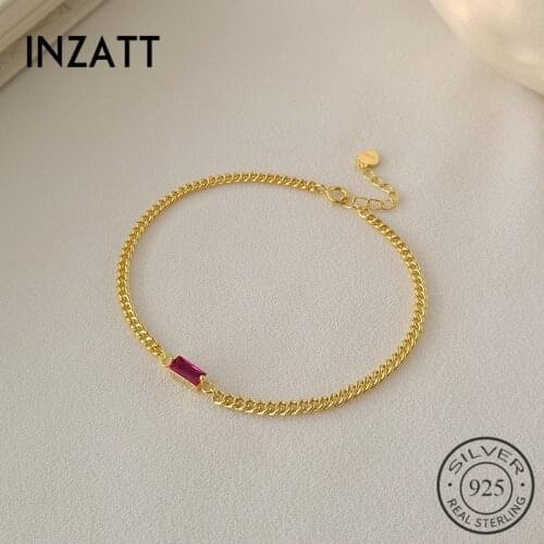 INZATT 100% 925 Sterling Silver Minimalist Red Zircon Bracelet For Elegant Women Party Cute Fine Jewelry Trendy 2019 Gift