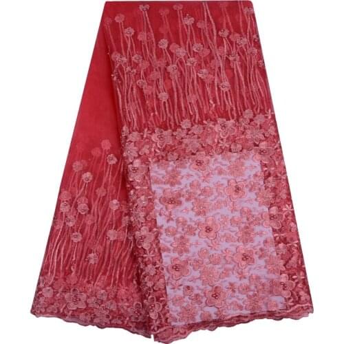 CALEEBEAR Latest African Tulle Lace 2019 French Net Beaded Lace Fabric For Wedding Lilac Embroidery African Lace Fabric 1122