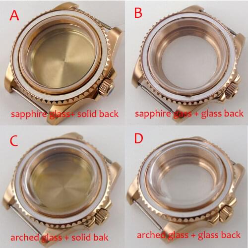 BLIGER fit NH35A NH36A MIYOTA ETA Glass Back Arched Domed Glass All Rose Gold Coated 40mm Watch Case Unidirectional Bezel