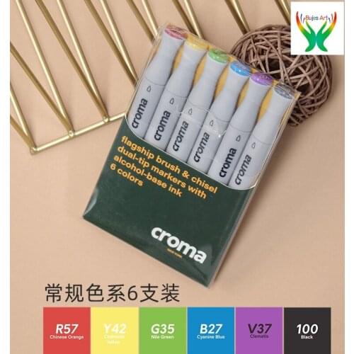 Croma Alcohol Based Sketch Marker,Flagship,6 color Basic/Skin/Gray/Brown/Macarone Set Flagsoft, hard dual-tip,ergonomic design