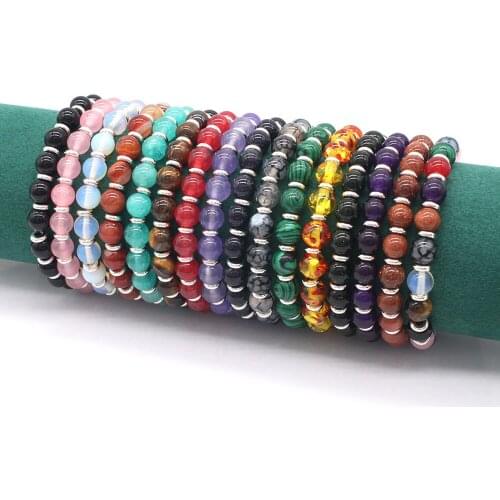 Fantastic Natural Stone Bracelet with Silver Accessory Stretch Bangle for Women Party Gift Daily Handmade Jewelry