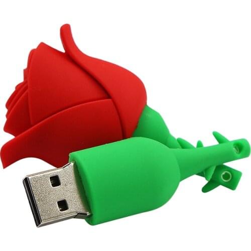 64GB USB 2.0 Flash Drive Red Rose Flower Shape Zip Drive Fun Pen Drive Cute Thumb Drive Lovely USB Stick High Speed Memory Stick