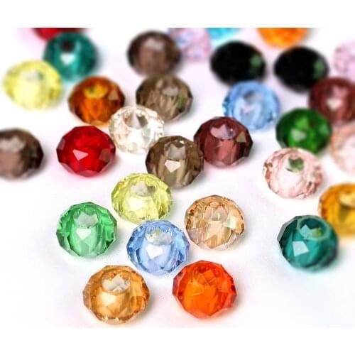 Crystal Beads With Large Hole 8x14mm Big Hole Faceted Glass Round Spacer Beads for Charm Bracelets Making DIY Wholesale In Bulk