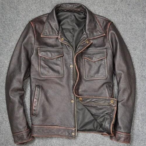 Real Picture Cool Fashion Genuine Leather Jackets Auotomotive Russian Style Cow Leather Jackets and Coats Big and Tall Men A822