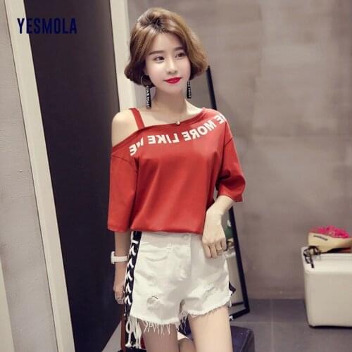 YESMOLA Summer New Student Girls Wear Fashion Off-the-shoulder Casual Short-sleeved T-shirt Womens Sexy T-shirts White Tops