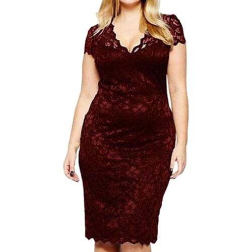 Fashion Women Sexy Dresses Lace Hollow Out Deep-V Short Sleeve Slim Party Midi Dress Sexy Lace Hollow Out Slim Party Dress