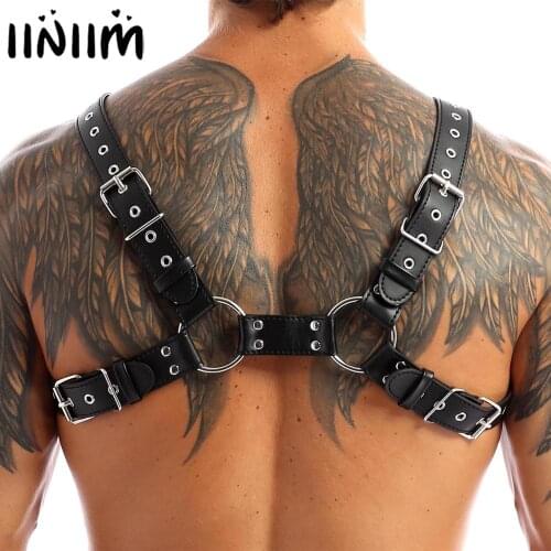Iiniim Gay Men Lingerie Leather Adjustable Body Chest Harness Bondage Shaper Costume Shapewear for Mens Costume Clubwear
