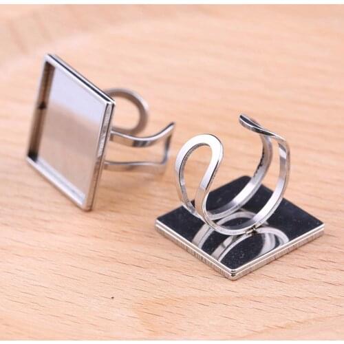 Reidgaller 5pcs stainless steel square 20mm cabochon ring base setting blanks diy jewelry findings for rings making