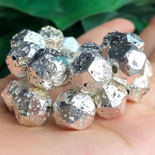 Natural Faceted Silver Color Lava Hematite Volcanic Rock Stone Beads Loose Spacer Beads For Jewelry Making Diy Energy Bracelets