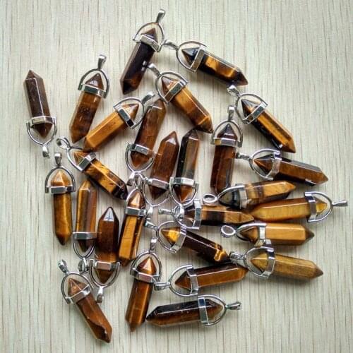 2018 new natural tiger eye stone pillar shape charms point Chakra pendants for jewelry making 12pcs/lot Wholesale free
