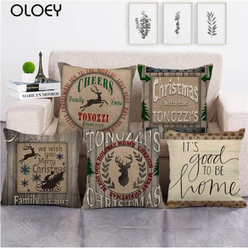 Wholesale pillowcase wooden deer christmas cushion cover linen/cotton sofa pillow cover decorative pillows