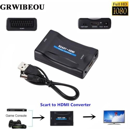 Grwibeou 1080P Scart To HDMI Converter Audio Video Adapter For HDTV Sky Box STB For Smartphone HD TV DVD Newest Scart To HDMI