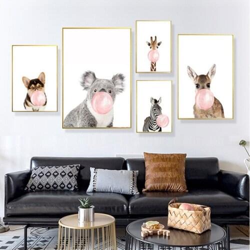 Lovely Vivid Baby Animals Art Nordic Modern Style Posters Canvas Pictures For Living Room Bedroom Decorative Painting Unframed