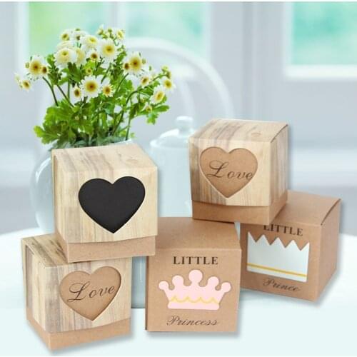 Wedding Gift Boxes Anniversary Birthday Baby Shower Box Kraft Paper Candy Box Girl Boy Kids Birthday Party Favors Box 100PCS