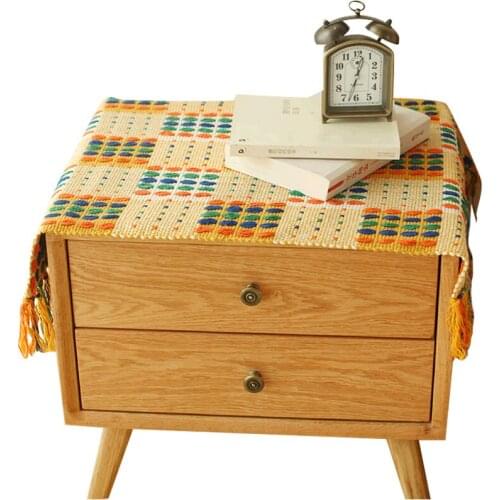 Colorful Tassel Cotton Braided Bedside Table Cover Towel Chest of Drawers Coffee Table Corner Table Multi-Purpose Cover Towel
