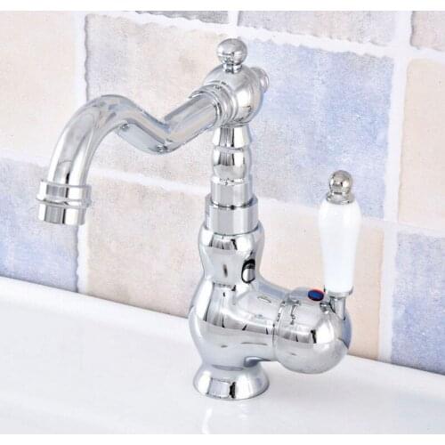 Polished Chrome Brass Kitchen Bathroom Vessel Sink Single Handle/ Hole Basin Swivel Spout Faucet Water Tap Lsf650