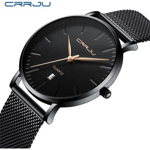 Luxury CRRJU 2269 Male Watch Stainless Steel Quartz Calendar Simple Fashion Wrist Watches Men Ultra Thin Minimalist Watch