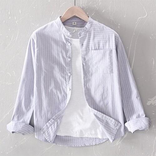 New striped long sleeve cotton shirt men fashion spring and summer blue shirts for men brand casual shirt mens overhemd chemise