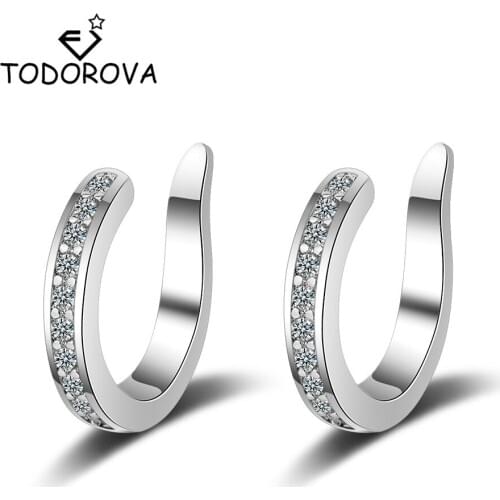 Todorova Cubic Zirconia Geometric Clip on Earrings for Women Jewelry Without Piercing Earrings Ear Clip No Ear Hole