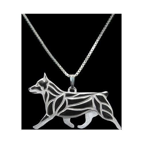 Swedish Vallhund movement (stub tail) - Gold and silver pendant and necklace jewelry Simple abstract animal