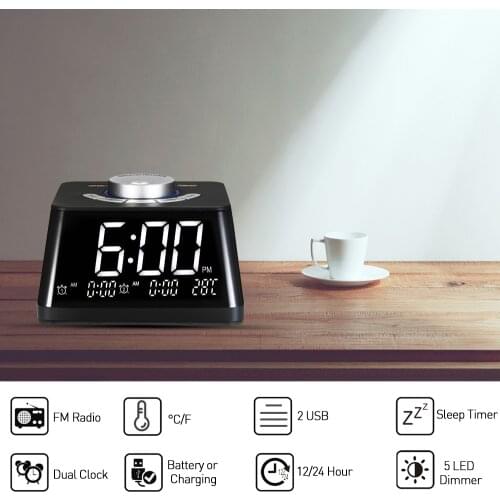 Smart Alarm Clocks For Bedrooms Night Light Digital Alarm Clock With Fm Radio Adjustable Volume Display Temperature Dimmer