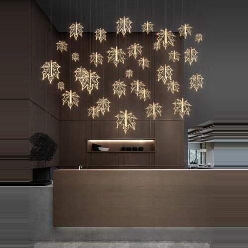 Modern Golden Maple Leaves LED Luminaires Hanging Lamps Chandelier Lighting Lustre Suspension Luminaire Lampen For Foyer