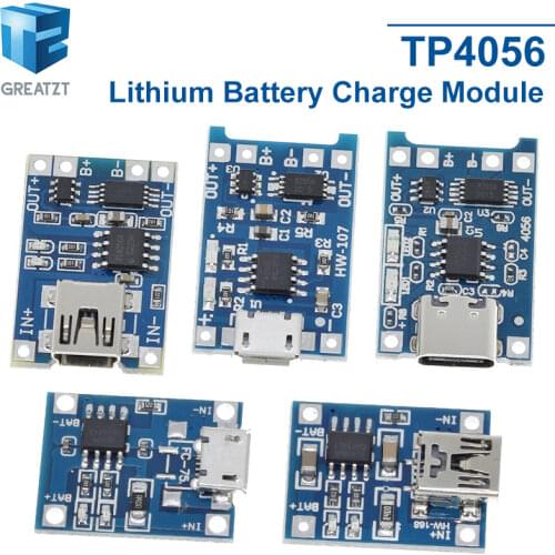 Type-c / Micro USB 5V 1A 18650 TP4056 Lithium Battery Charger Module Charging Board With Protection Dual Functions 1A Li-ion