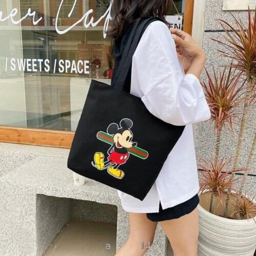 Disney cartoon Mickey Mouse womens one-shoulder all-match vest bag student fashion hand carry large capacity canvas bag