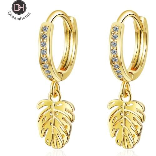 Dreamhonor 2021 New Style Simple 925 Sterling Silver Leaves Crystal Zircon Clip Earrings For Women Girl Gift Jewelry Wholesale
