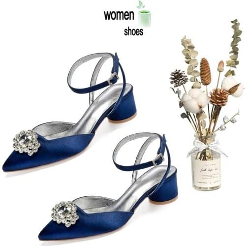 MarHermaso Women Shoes Fashion Pointed Evening Shoes Womens Ankle Strap Rhinestones Bridal Wedding Shoes