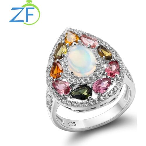 GZ ZONGFA Wholesale 925 sterling silver ring engagement Tourmaline rings opal gemstone ring for women