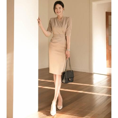 2021 Vestidos Dress Spring Elegant Formal Dress Windbreaker Womens Maxi Dress Korean Clothing Femme Robe Slim Suit Collar