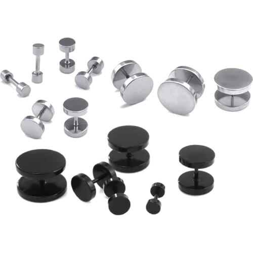 1Pair 4-14mm Black Stainless Steel Round Stud Earrings For Women Girls Dumbbell Pierceing Earrings Men Punk Jewelry orecchini